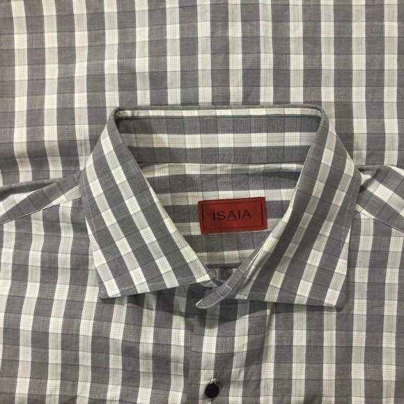 ISAIA Gray Check 100% Cotton Spread Shirt